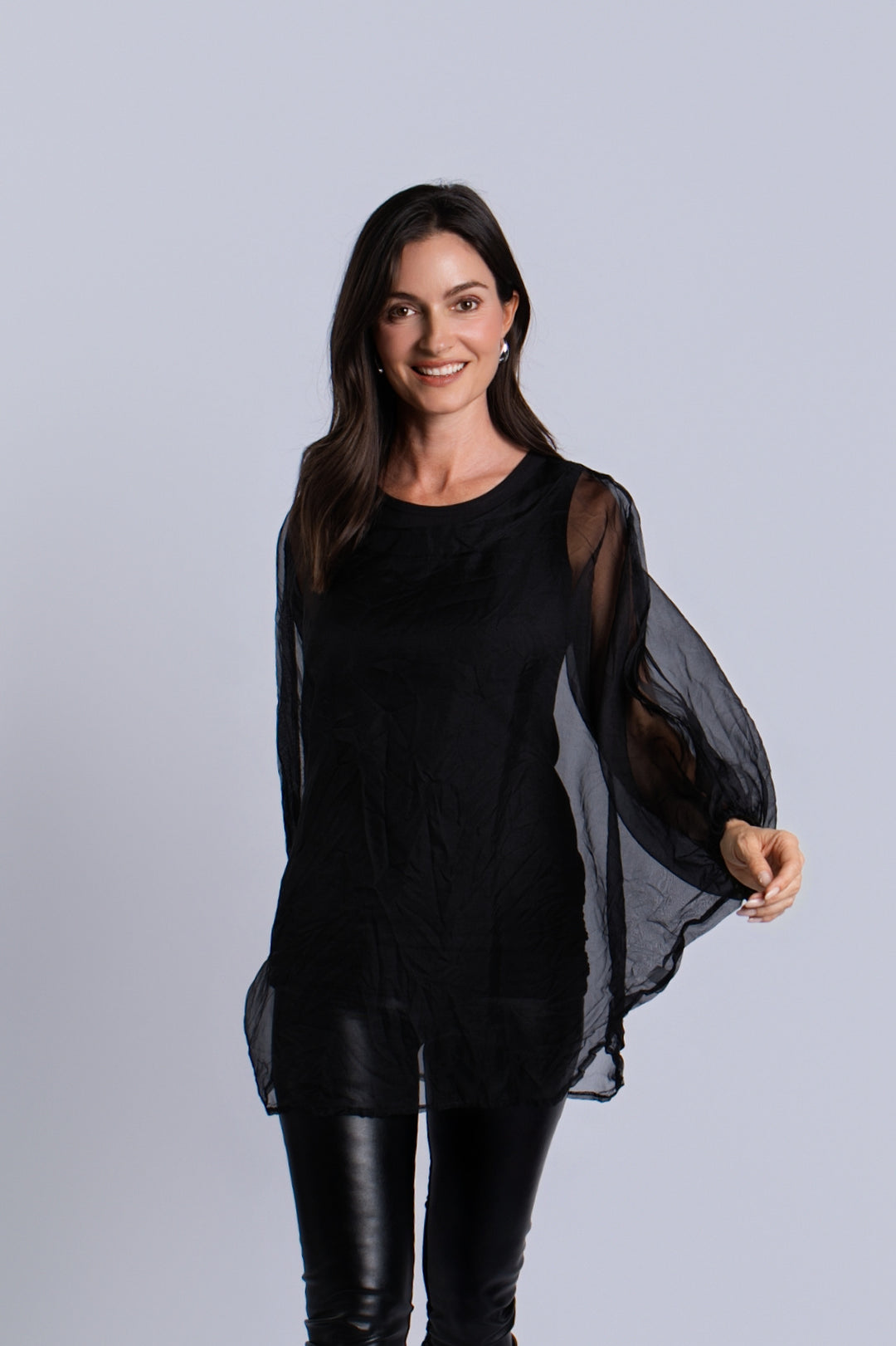 Organza Bell Sleeve Top - Black