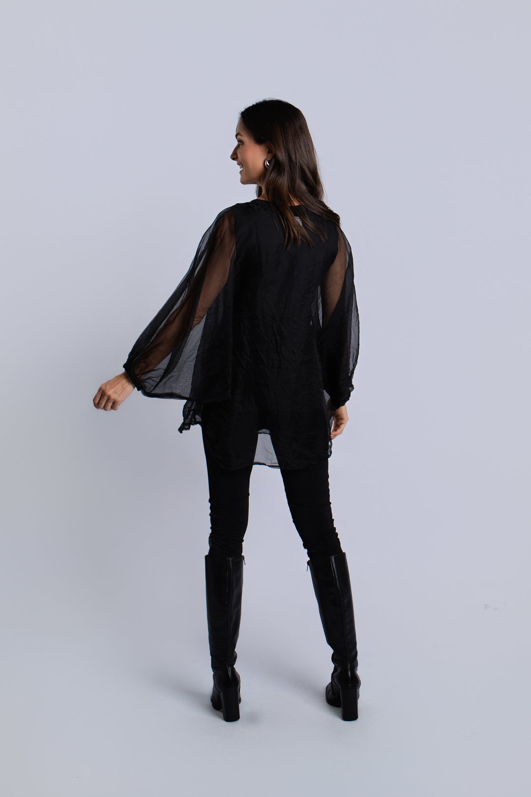 Organza Bell Sleeve Top - Black