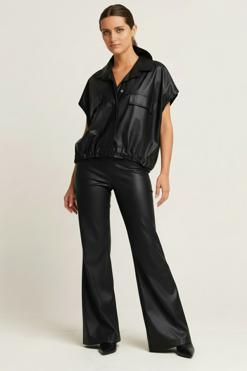 Vegan Leather Mini Cargo Vest - Black