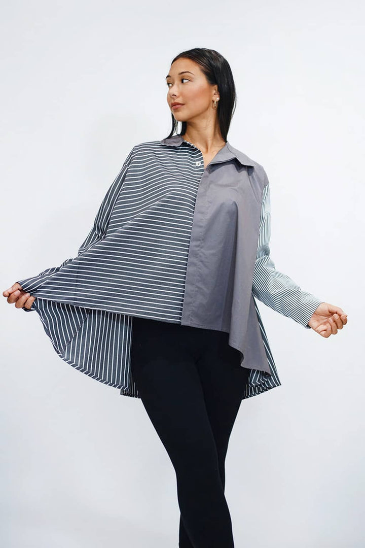 Cotton Asymmetric Stripe Shirt