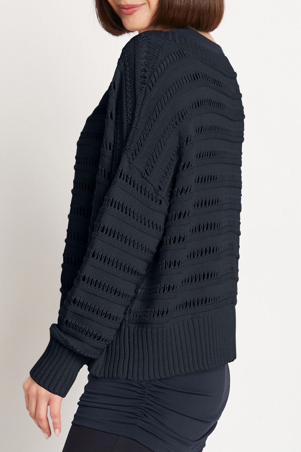 Pima Cotton Loomed Boatneck Sweater - Midnight