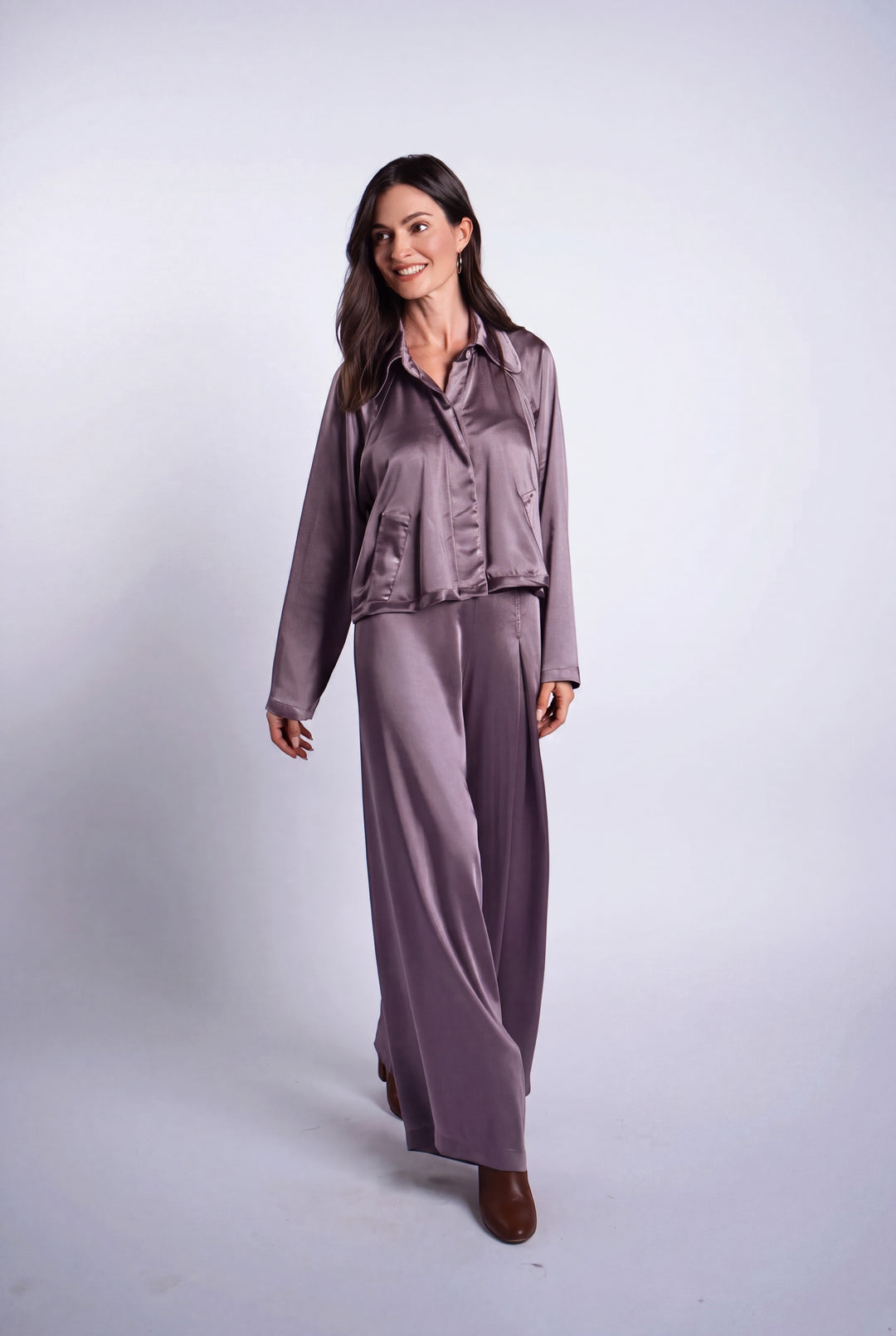 Sateen Cropped Swing Jacket - Amethyst