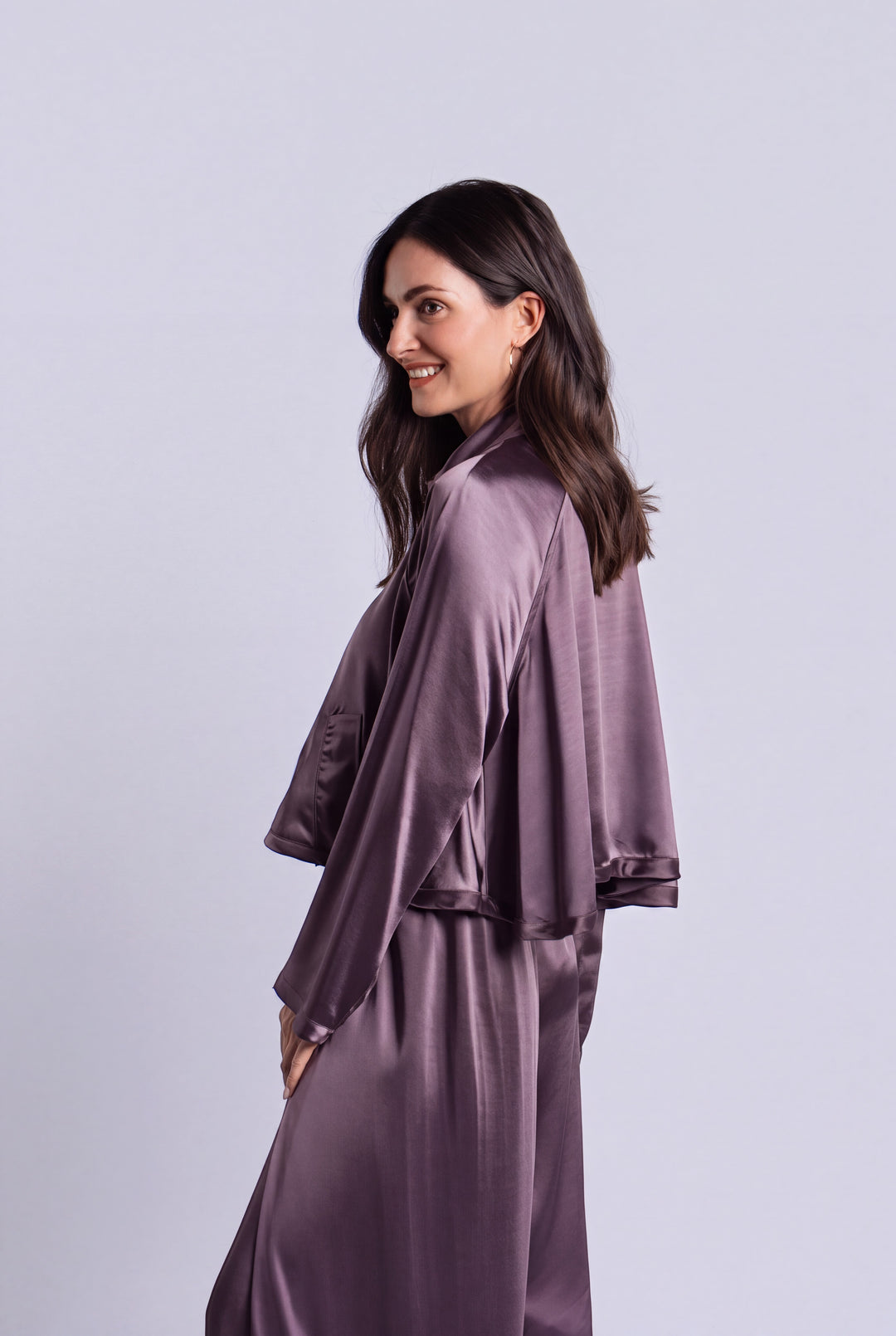 Sateen Cropped Swing Jacket - Amethyst