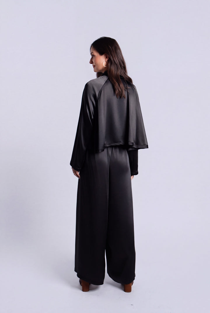 Sateen Cropped Swing Jacket - Black
