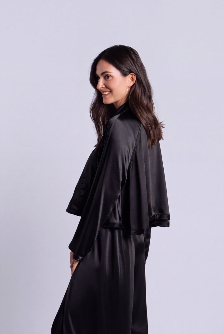 Sateen Cropped Swing Jacket - Black