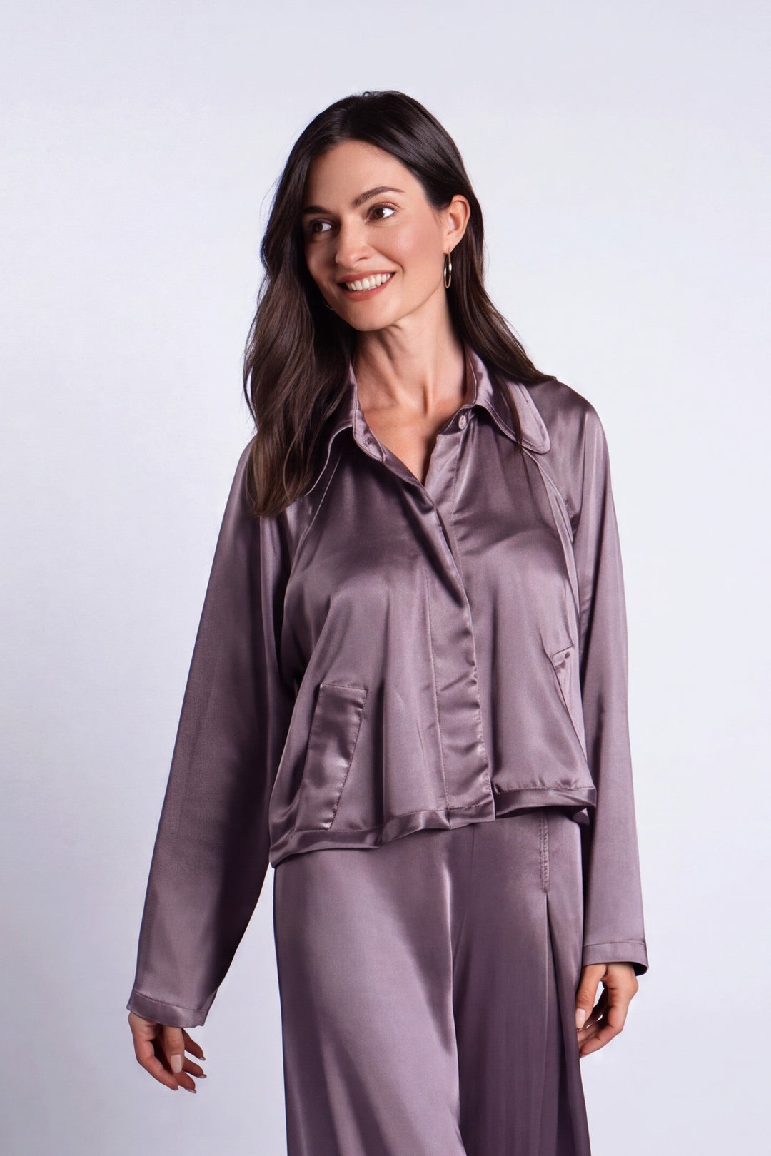 Sateen Cropped Swing Jacket - Amethyst