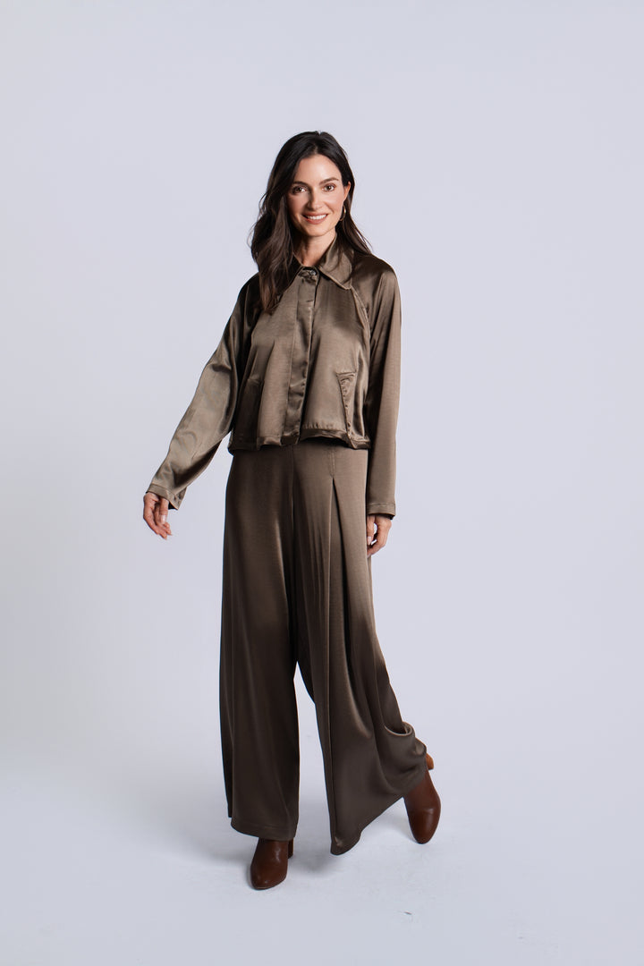 Women's Sateen Cropped Swing Jacket in Turtle by PLANET