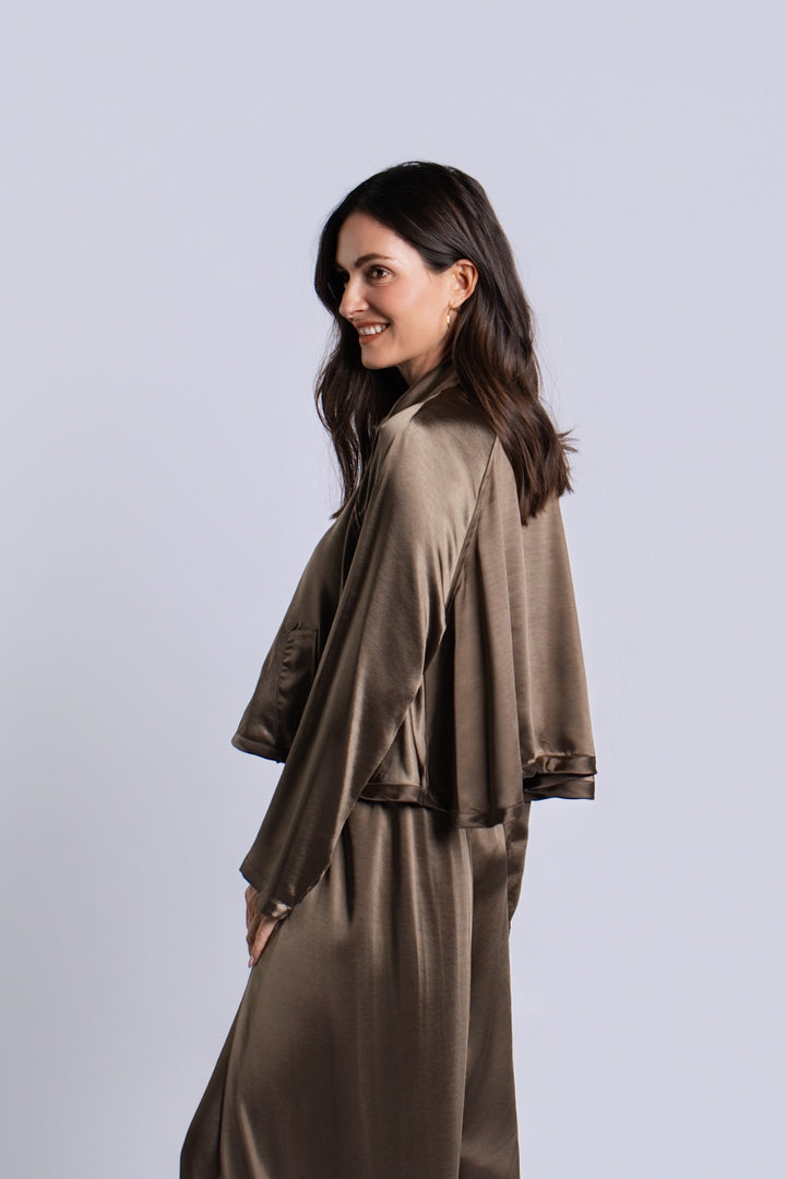 Women's Sateen Cropped Swing Jacket in Turtle by PLANET, alternate view 3