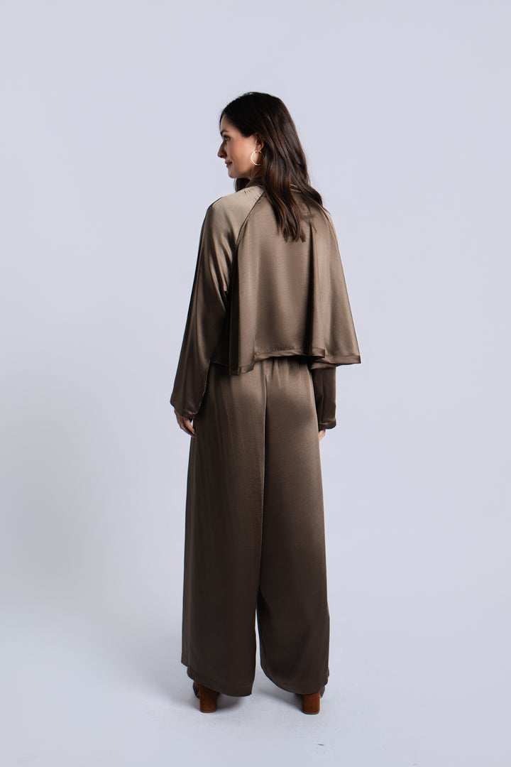 Women's Sateen Single Pleat Pants in Turtle by PLANET, alternate view 3