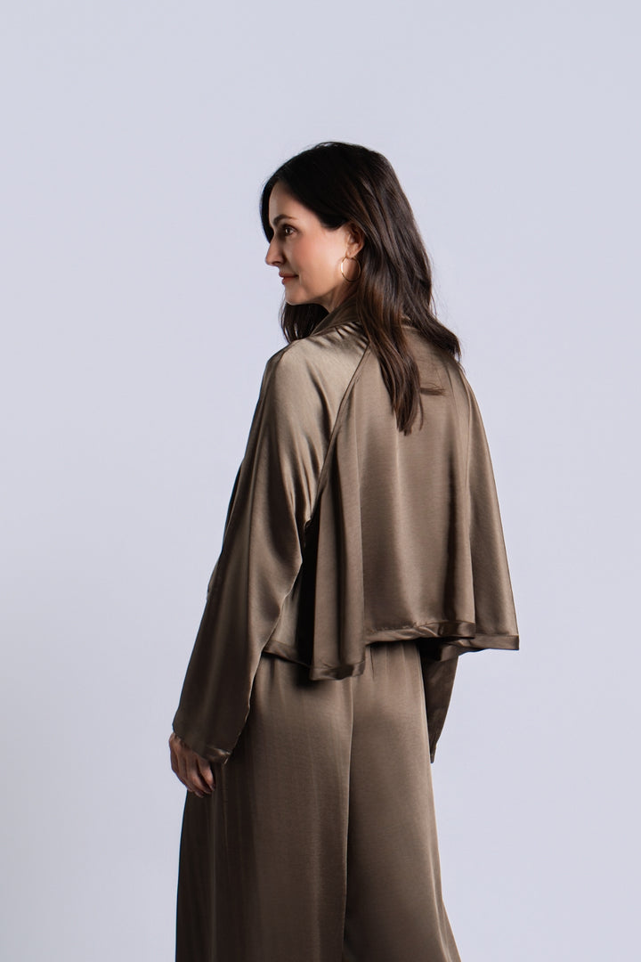 Women's Sateen Cropped Swing Jacket in Turtle by PLANET, alternate view 4