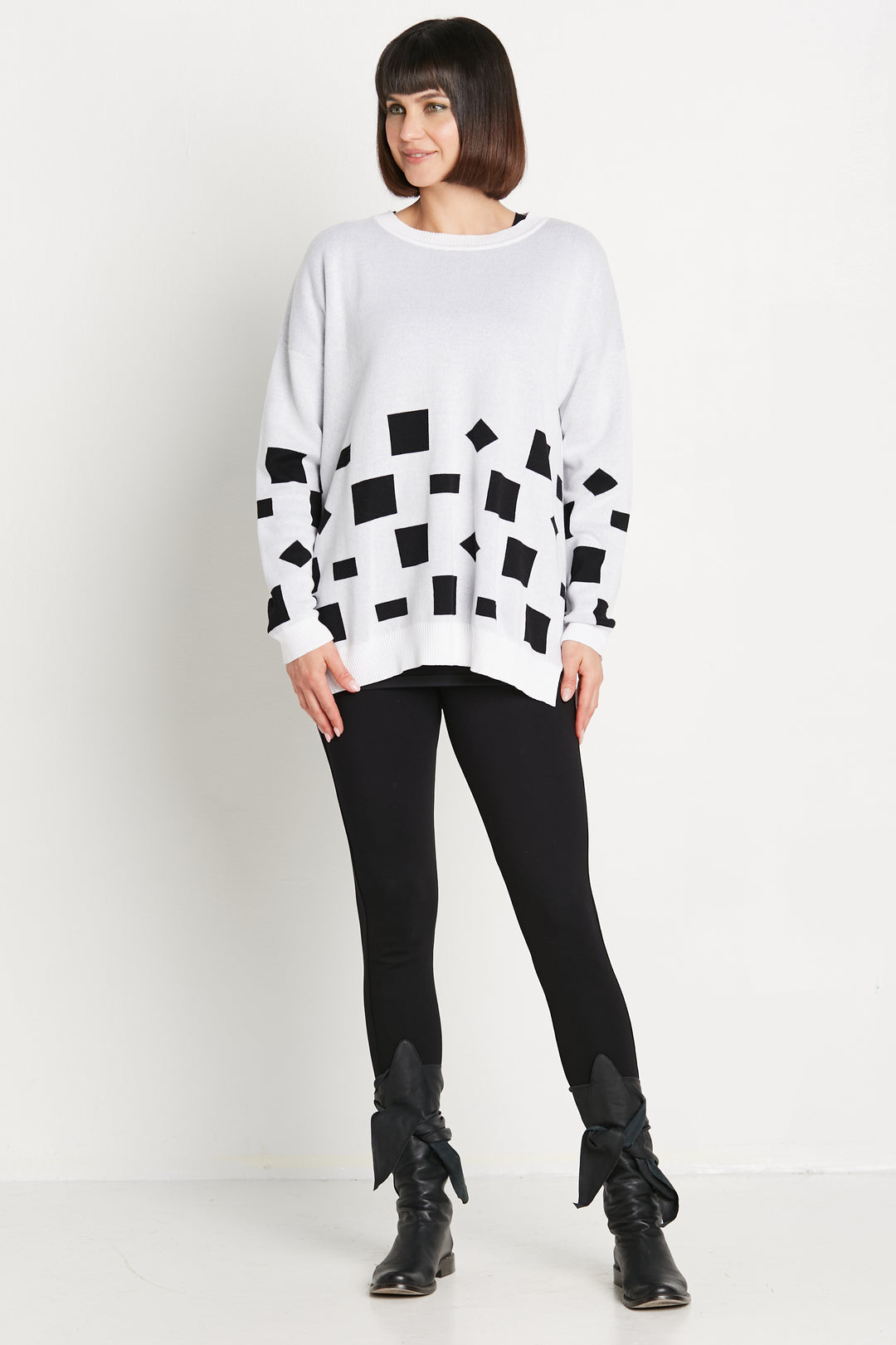 Pima Cotton Geometric Crewneck Sweater