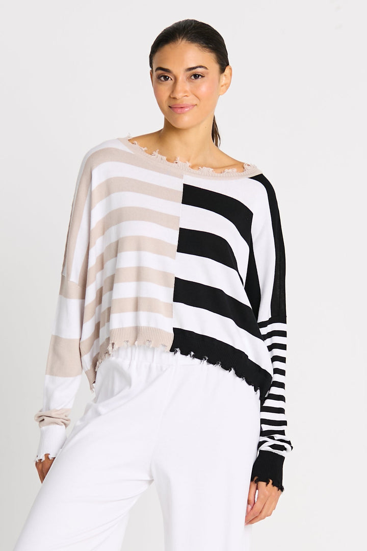 Pima Cotton Mini Mixed Up Tattered Crewneck Sweater