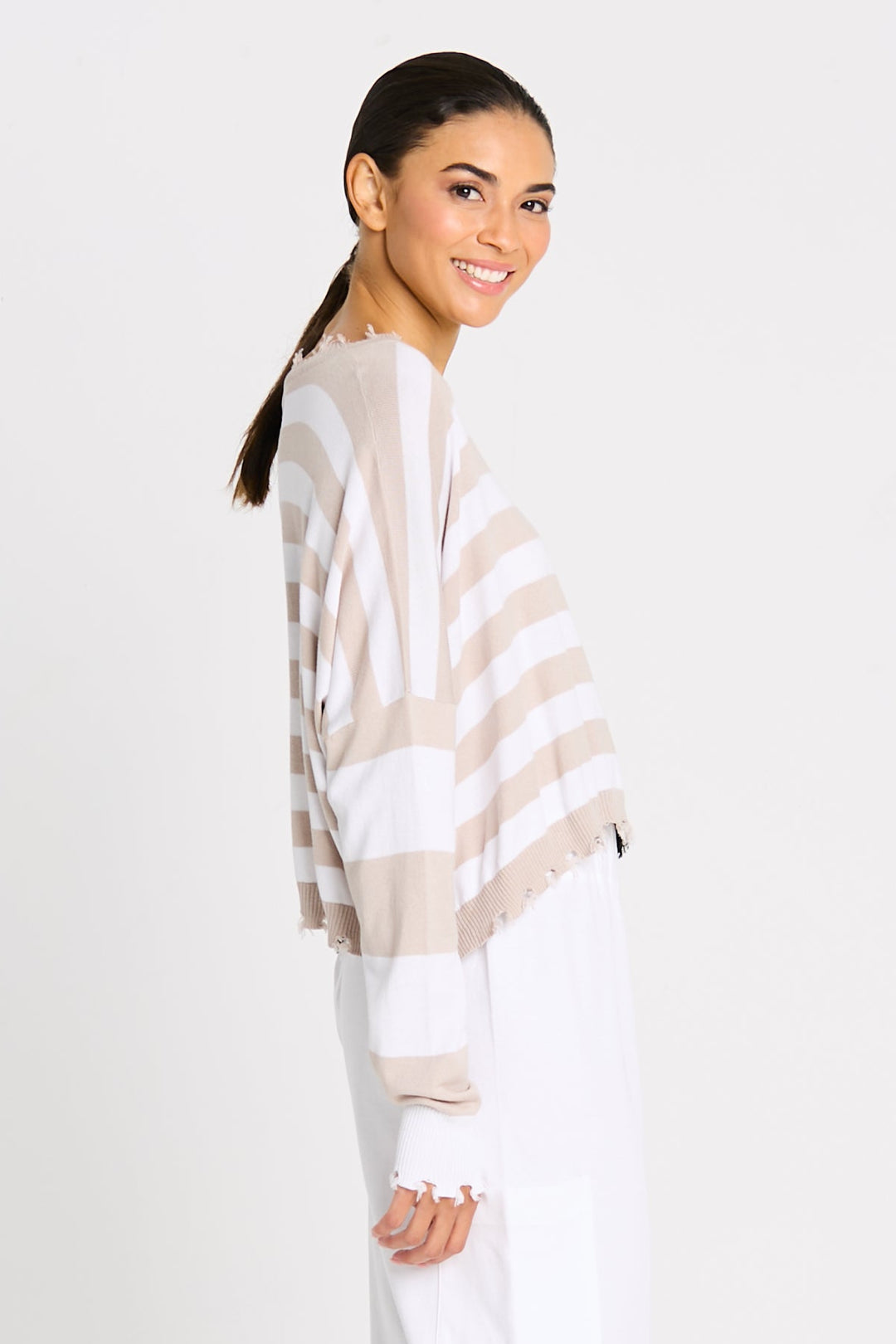 Pima Cotton Mini Mixed Up Tattered Crewneck Sweater