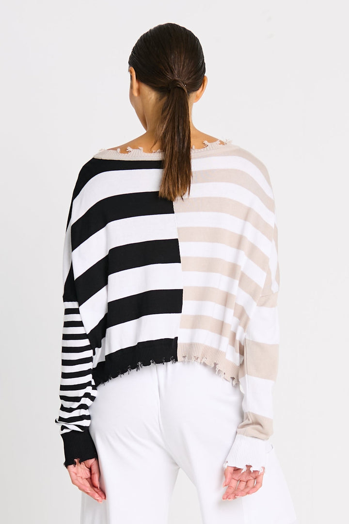 Pima Cotton Mini Mixed Up Tattered Crewneck Sweater