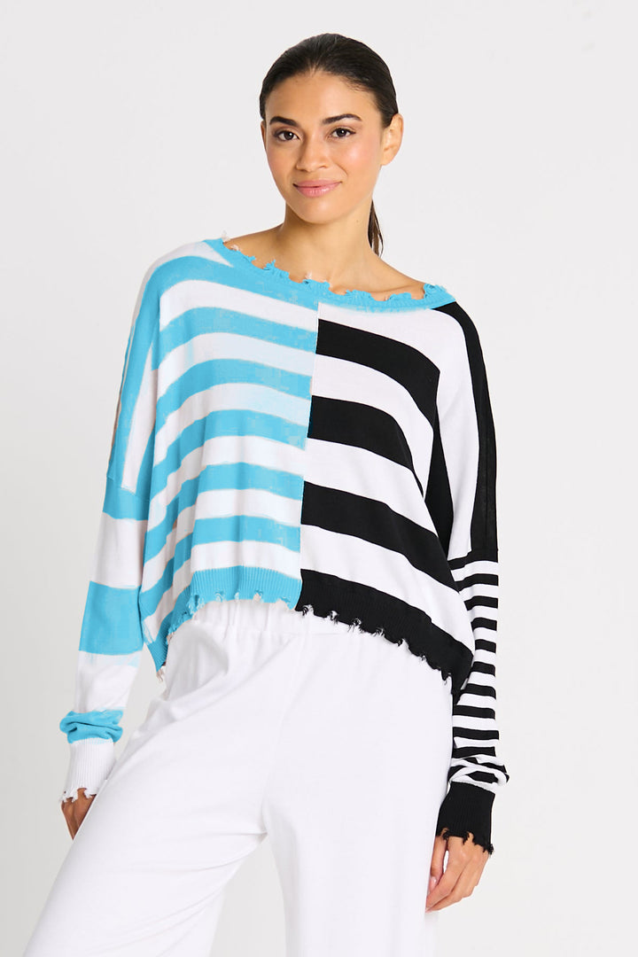 Pima Cotton Mini Mixed Up Tattered Crewneck Sweater