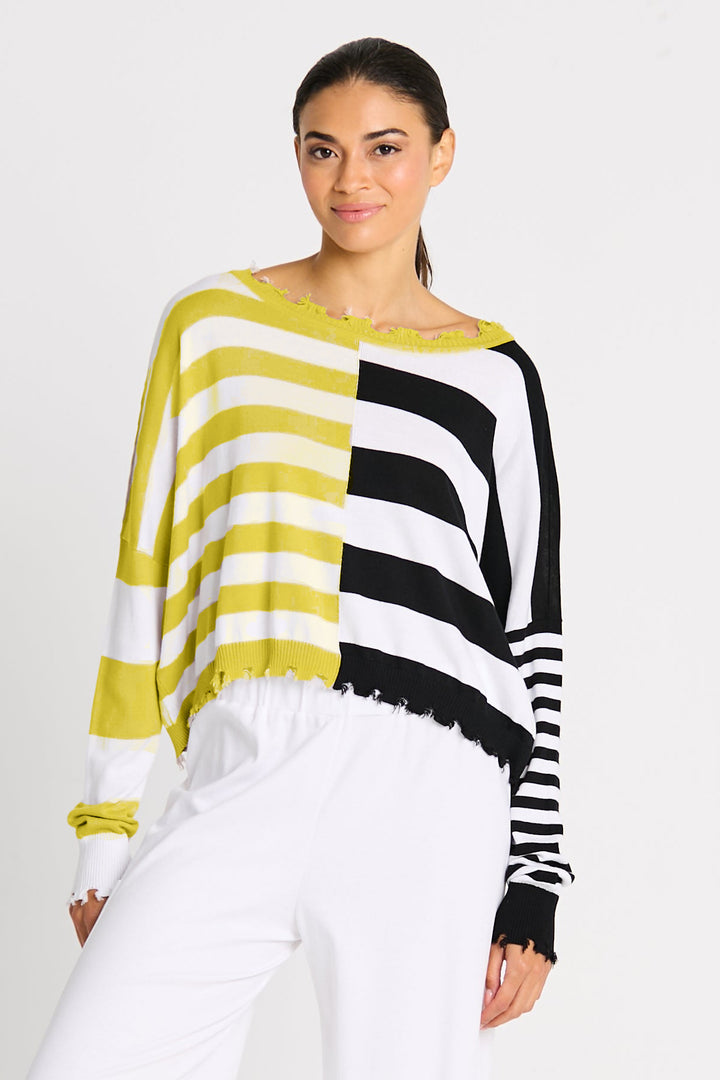 Pima Cotton Mini Mixed Up Tattered Crewneck Sweater