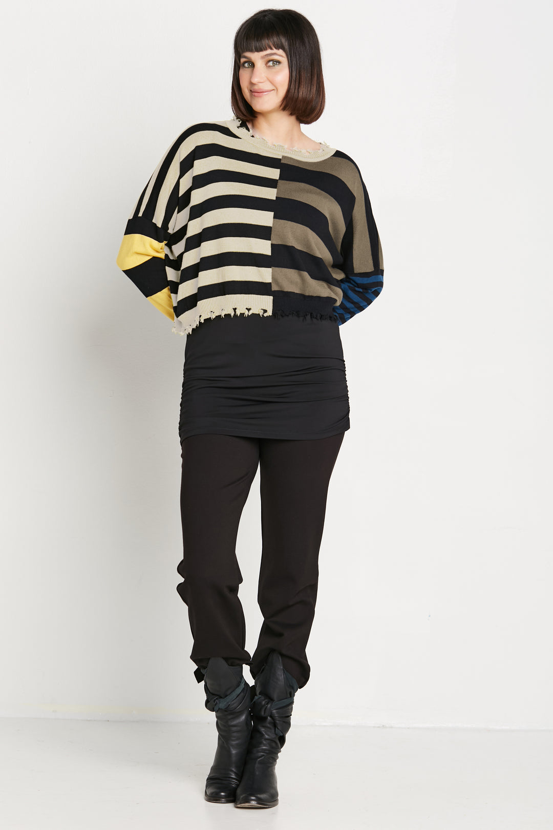 Pima Cotton Mini Mixed Up Tattered Crewneck Sweater