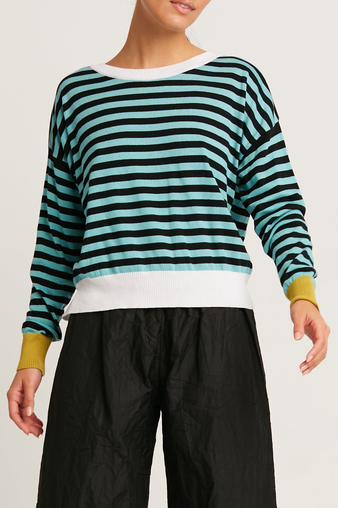 Pima Cotton Stripes Crewneck Sweater