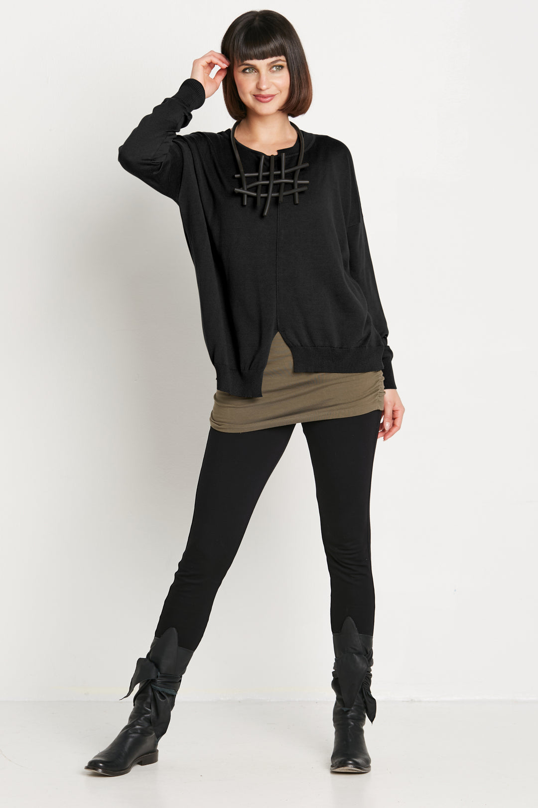 Pima Cotton Cutout Crewneck Sweater