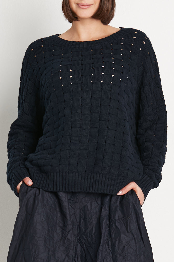 Pima Cotton Lattice Crewneck Sweater