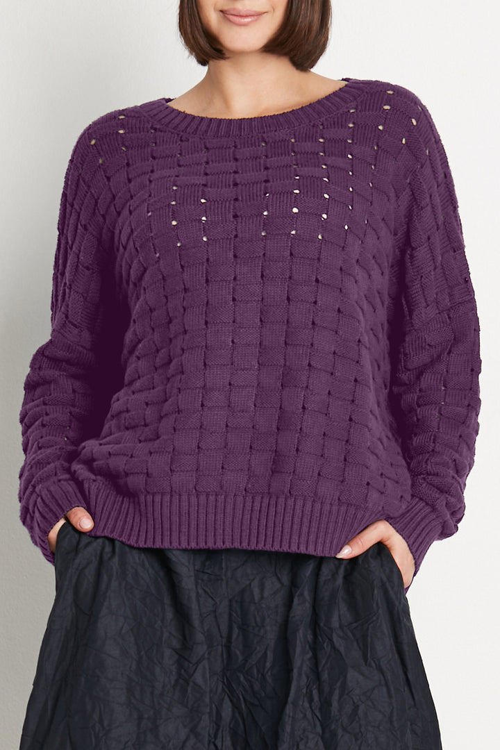 Pima Cotton Lattice Crewneck Sweater