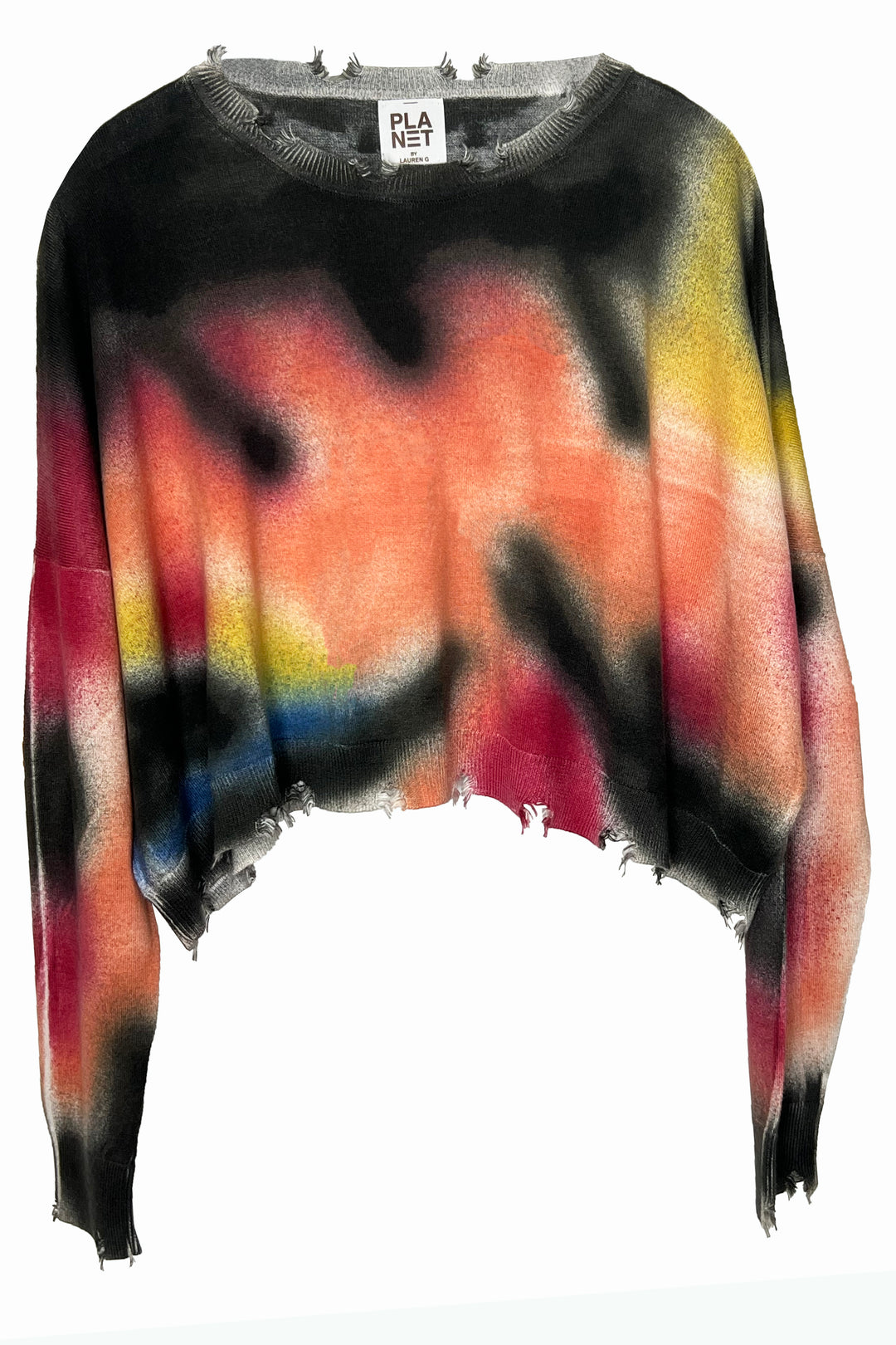 Pima Cotton Spray Can Tattered Crewneck Sweater