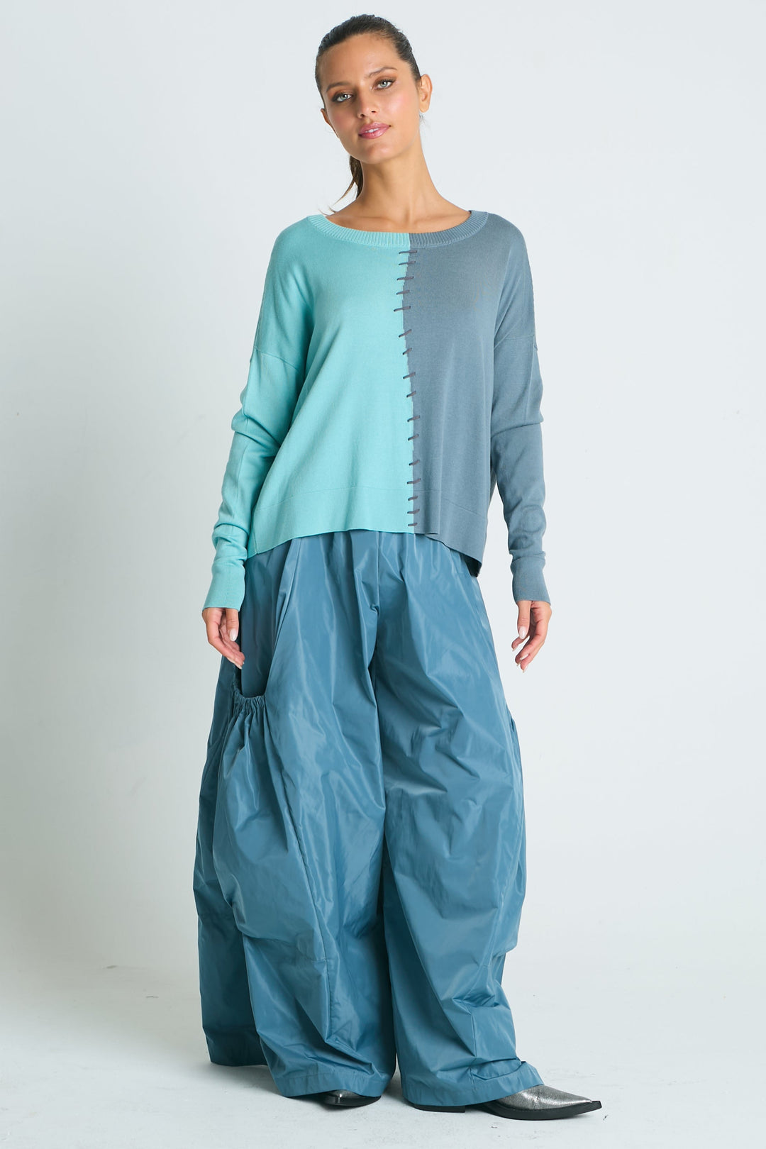 Pima Cotton 1/2 Whipped Crewneck Sweater - Haze/Vapor