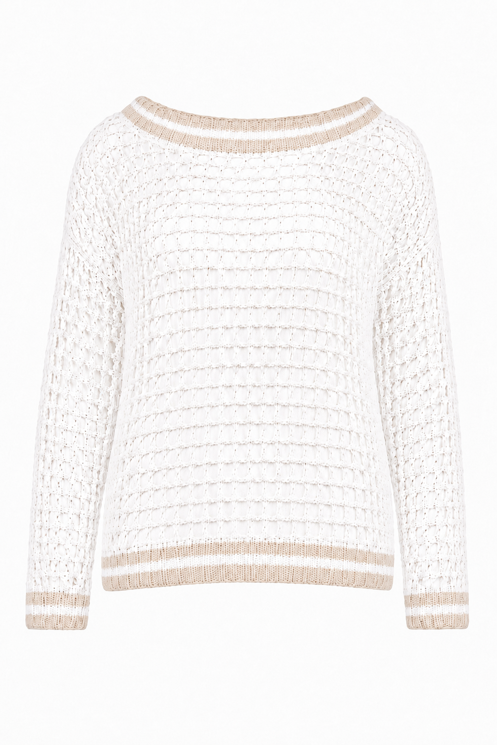 Pima Cotton Fisherman Boatneck Fishnet Sweater - White/Stone