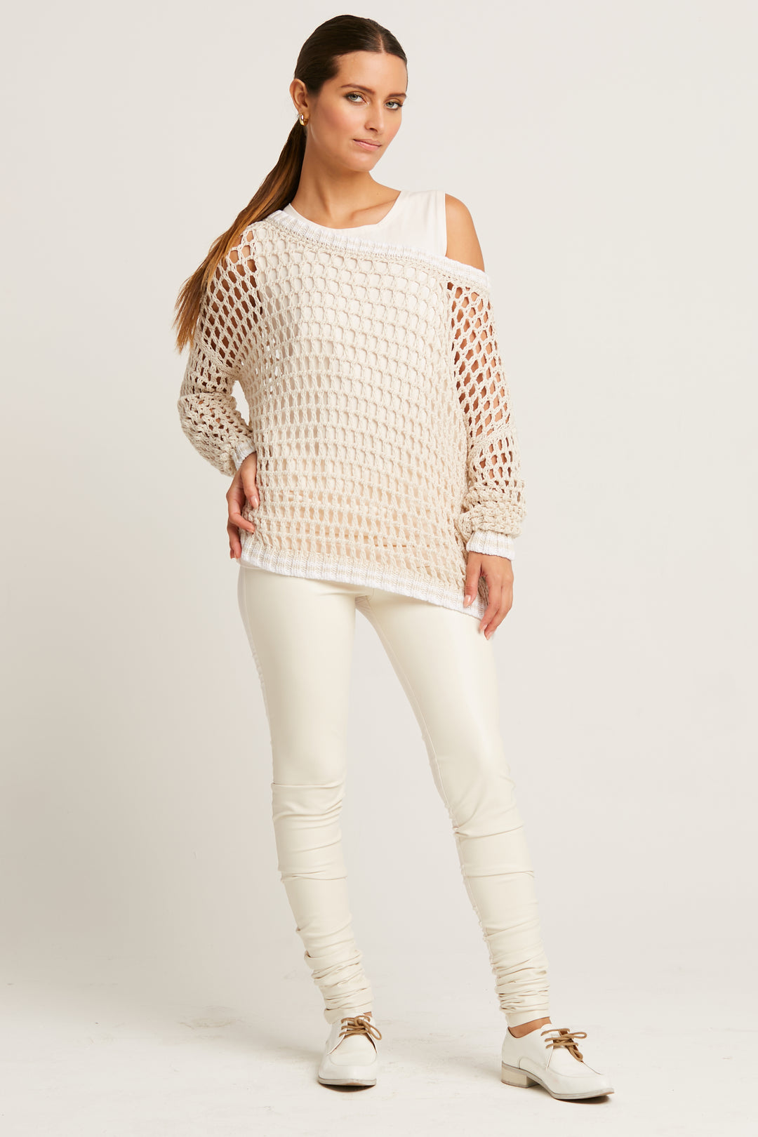 Pima Cotton Fisherman Boatneck Fishnet Sweater