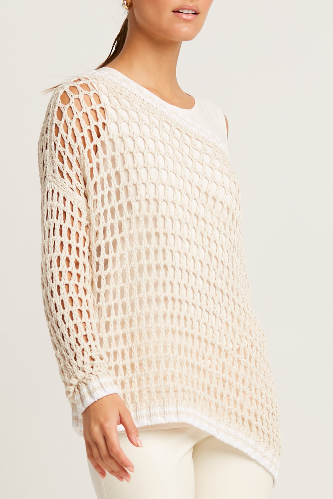 Pima Cotton Fisherman Boatneck Fishnet Sweater