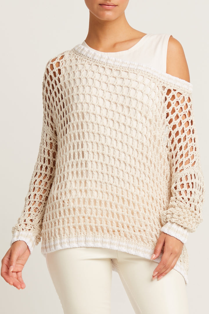 Pima Cotton Fisherman Boatneck Fishnet Sweater