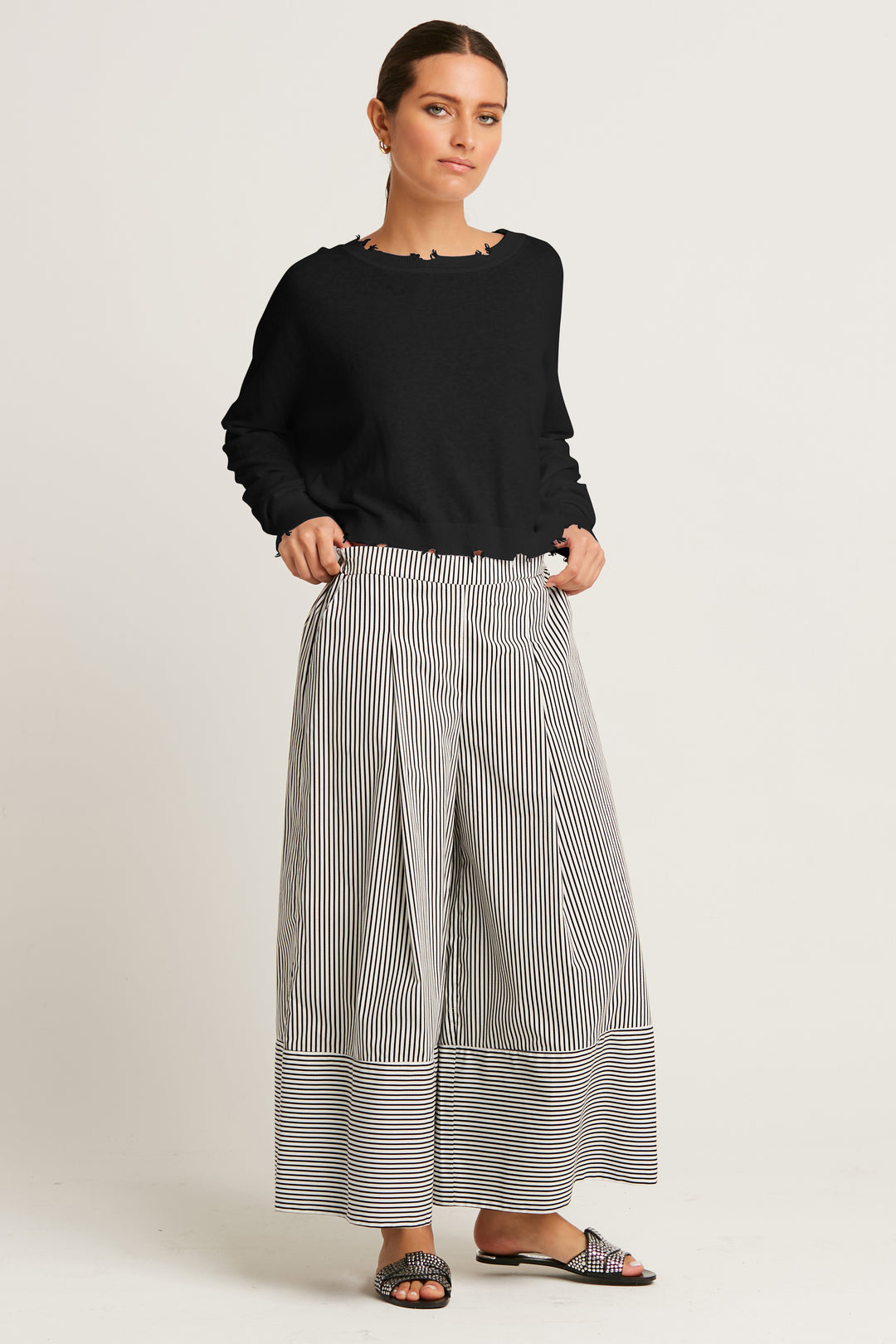 Pima Linen Shadow Cropped Crewneck Sweater