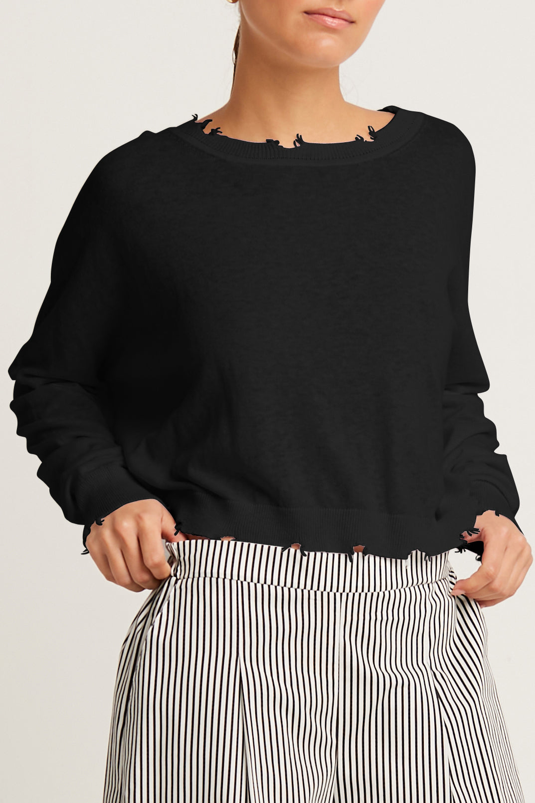 Pima Linen Shadow Cropped Crewneck Sweater