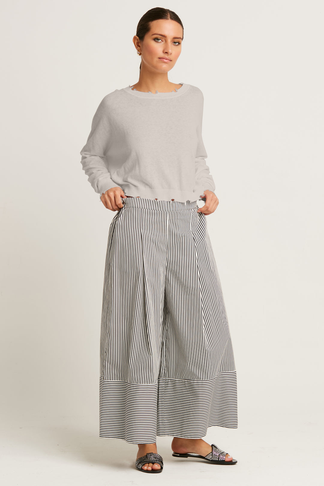 Pima Linen Shadow Cropped Crewneck Sweater