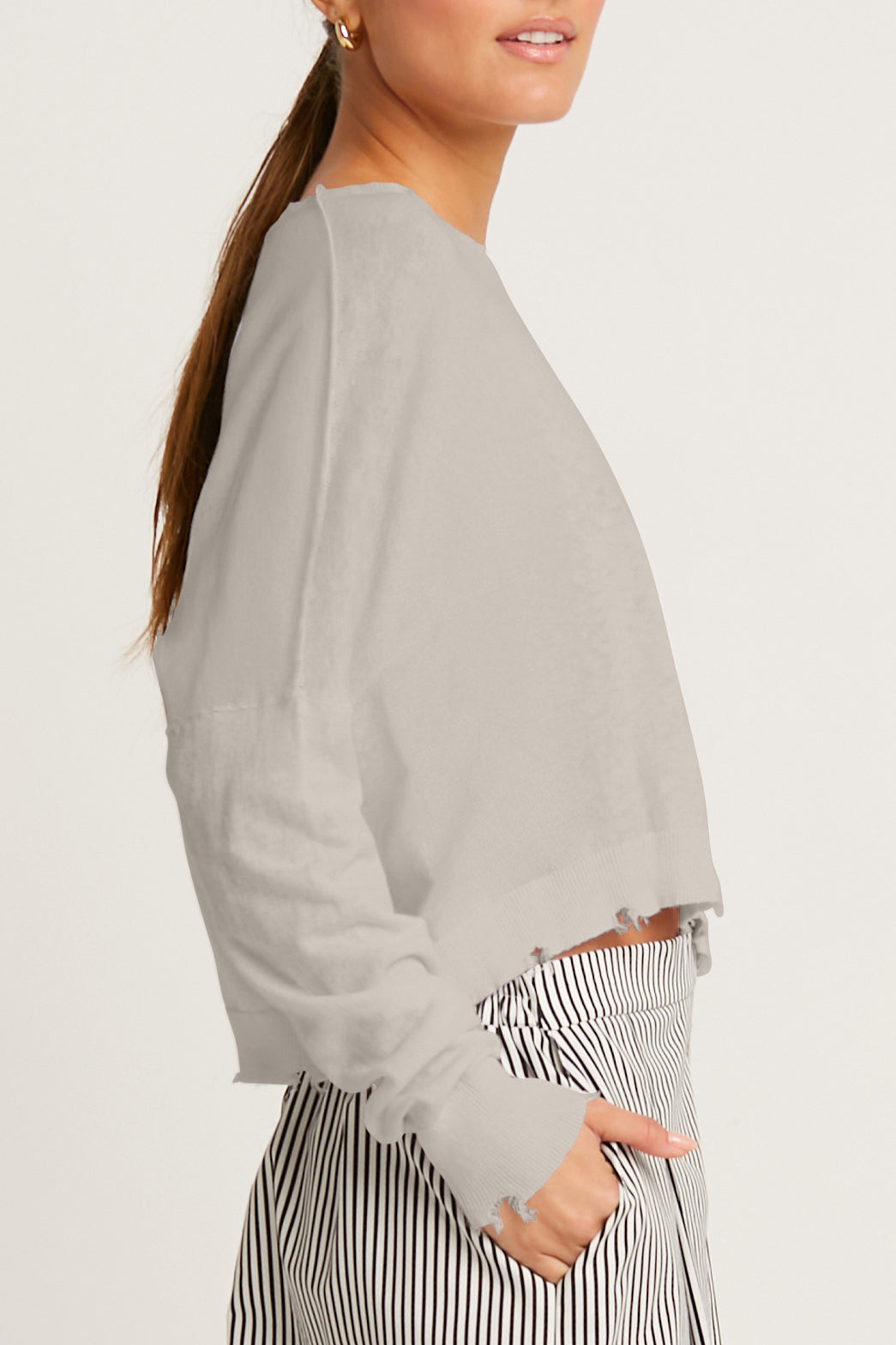 Pima Linen Shadow Cropped Crewneck Sweater