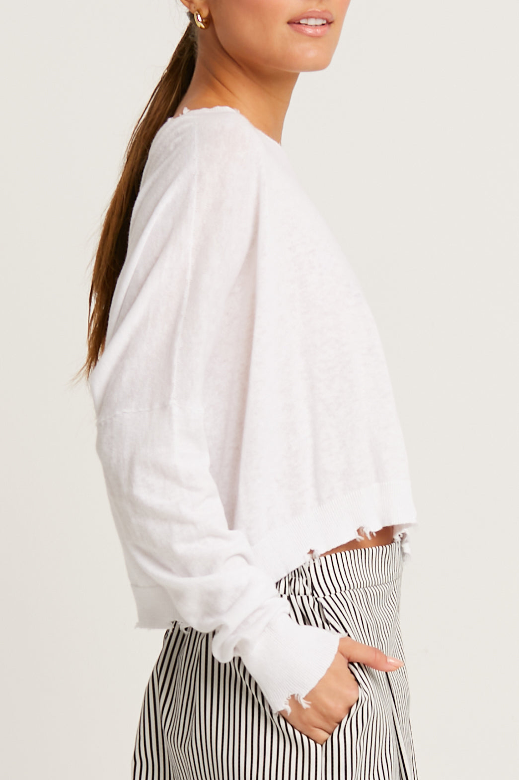 Pima Linen Shadow Cropped Crewneck Sweater