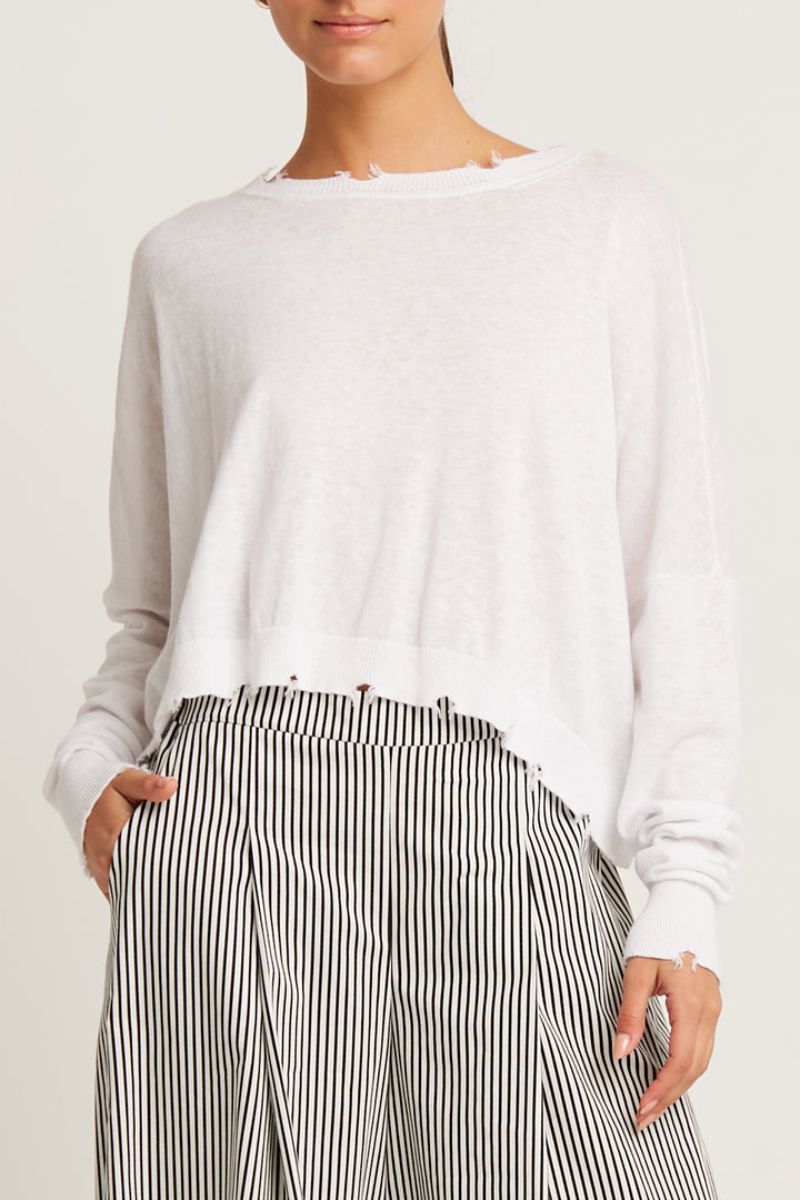 Pima Linen Shadow Cropped Crewneck Sweater