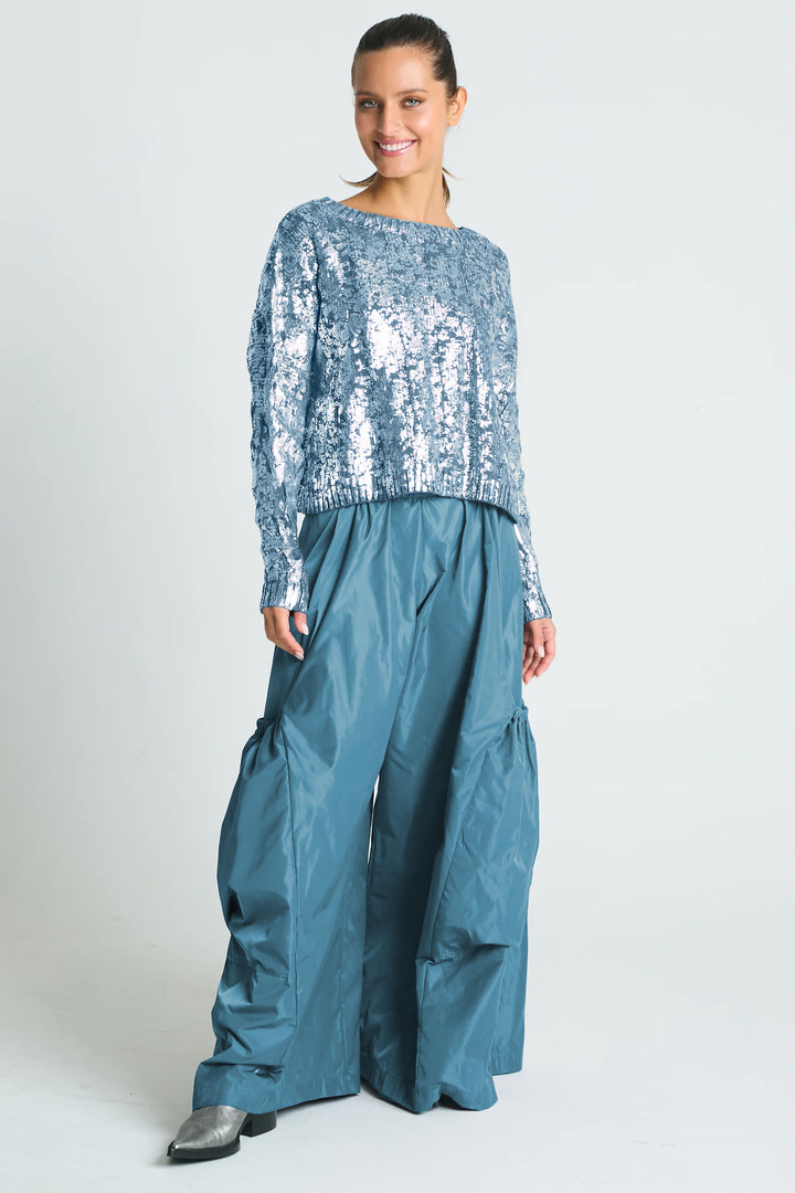 Pima Cotton Mini Foil Cable Crewneck Sweater