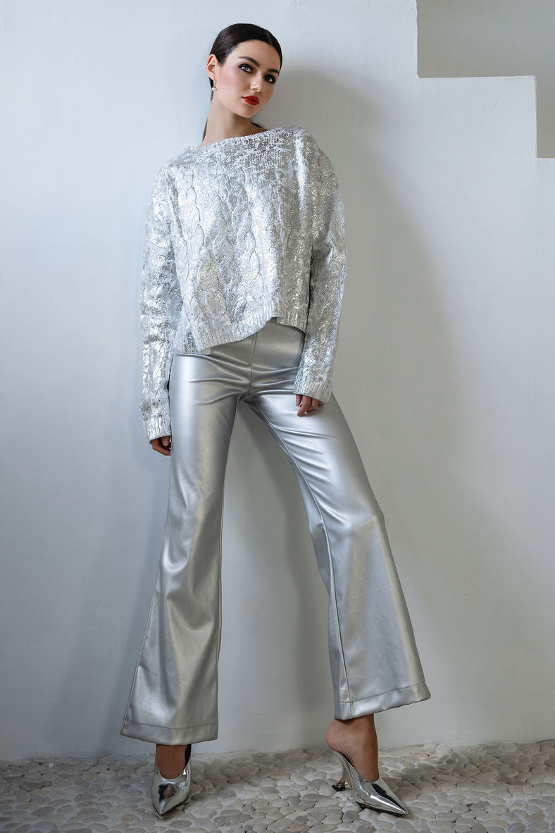 Holiday Metallic Crochet Crewneck Sweater