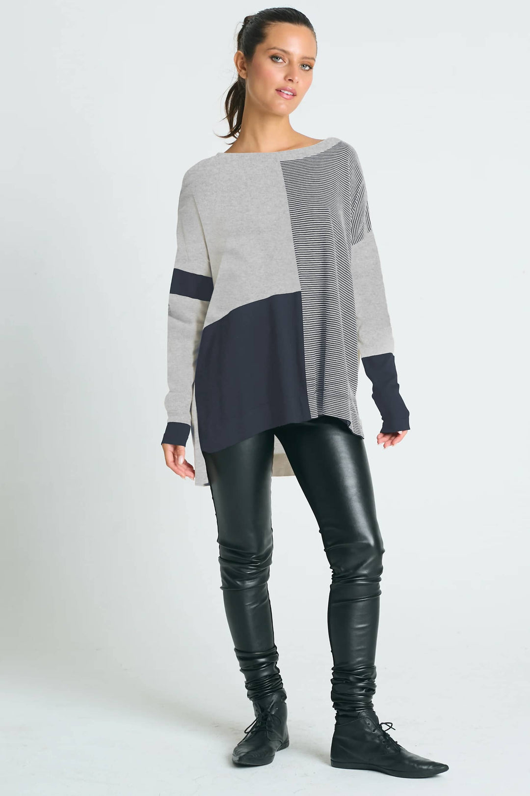 Pima Cotton Mod Graphic Crewneck Sweater - Heather
