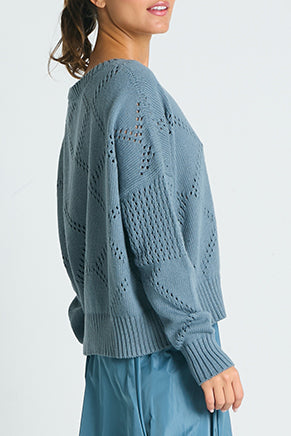 Pima Cotton Diamond Pointelle Crewneck Sweater