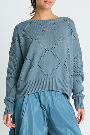 Pima Cotton Diamond Pointelle Crewneck Sweater