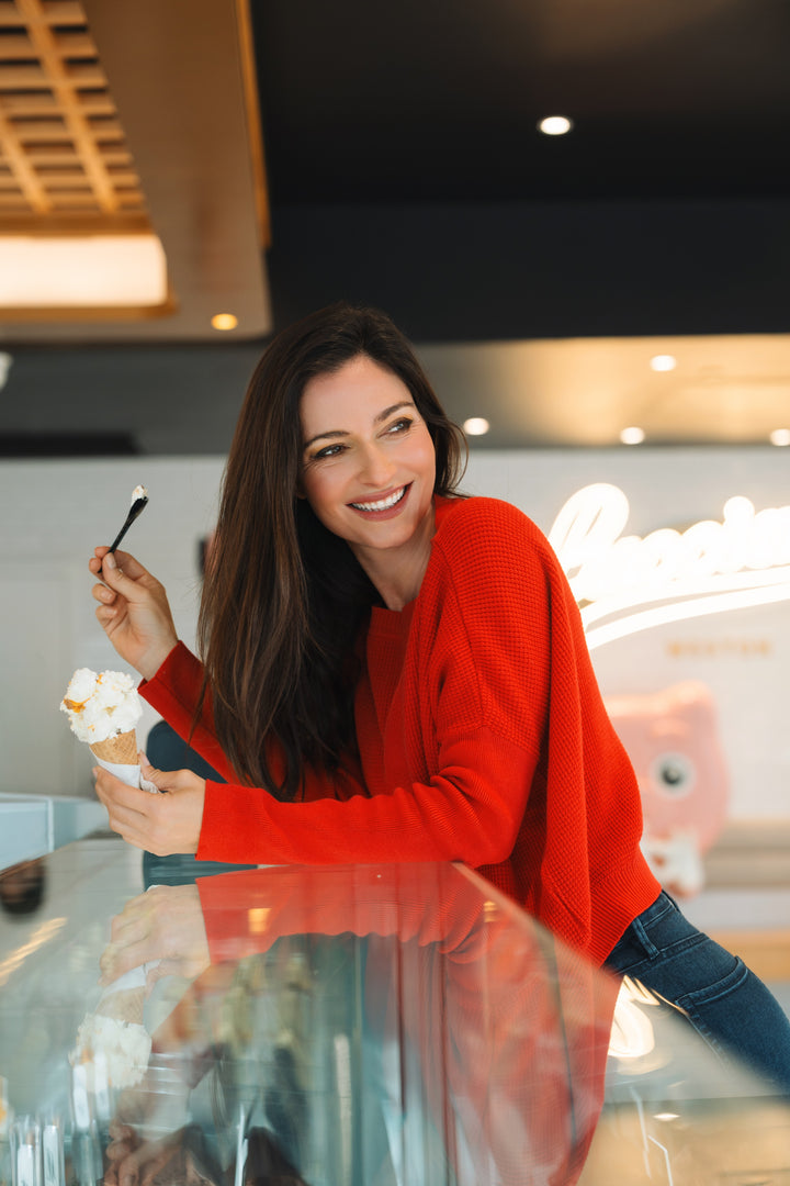 Pima Cotton Waffle Basic Crewneck Sweater