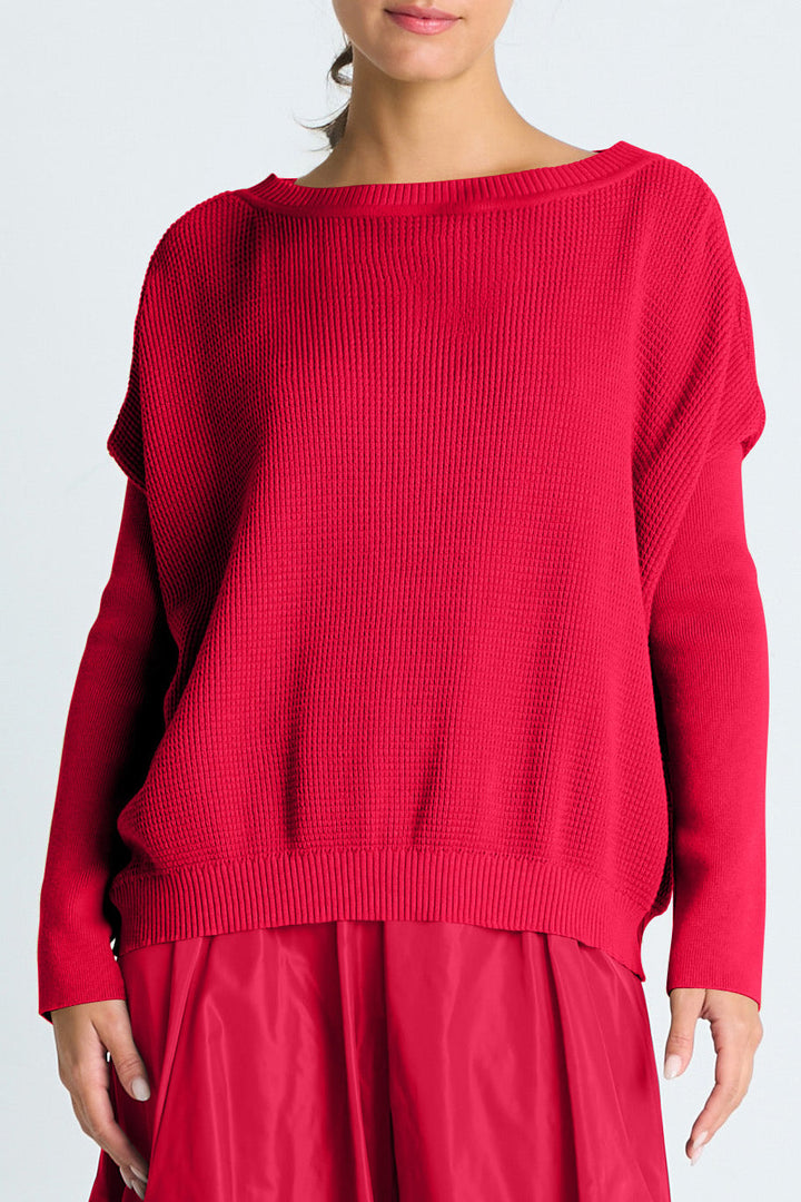 Pima Cotton Waffle Basic Crewneck Sweater - Chili