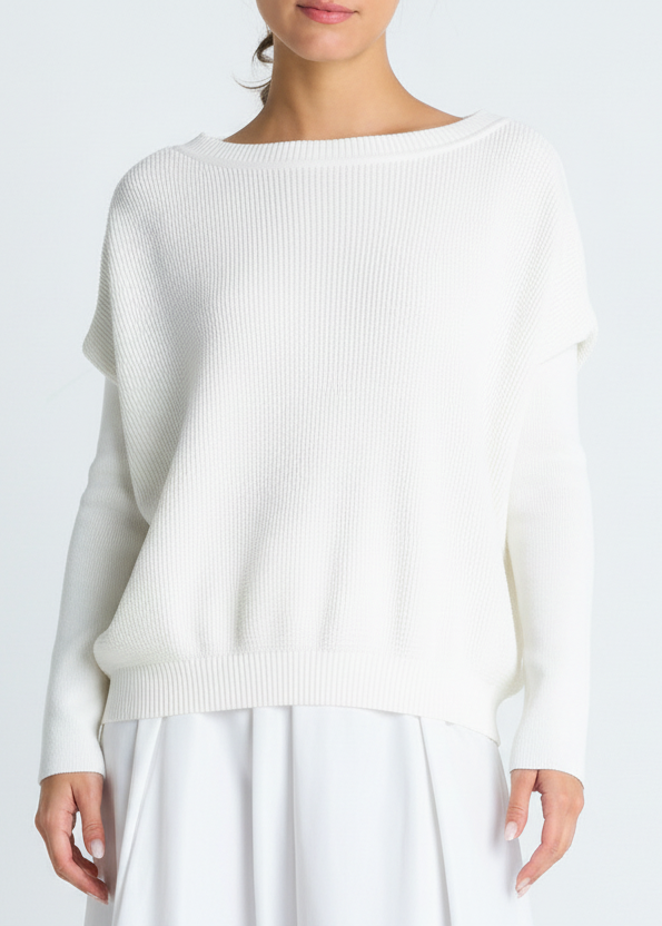 Pima Cotton Waffle Basic Crewneck Sweater