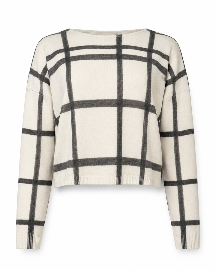 Pima Cotton Windowpane Sweater - Crudo/Black