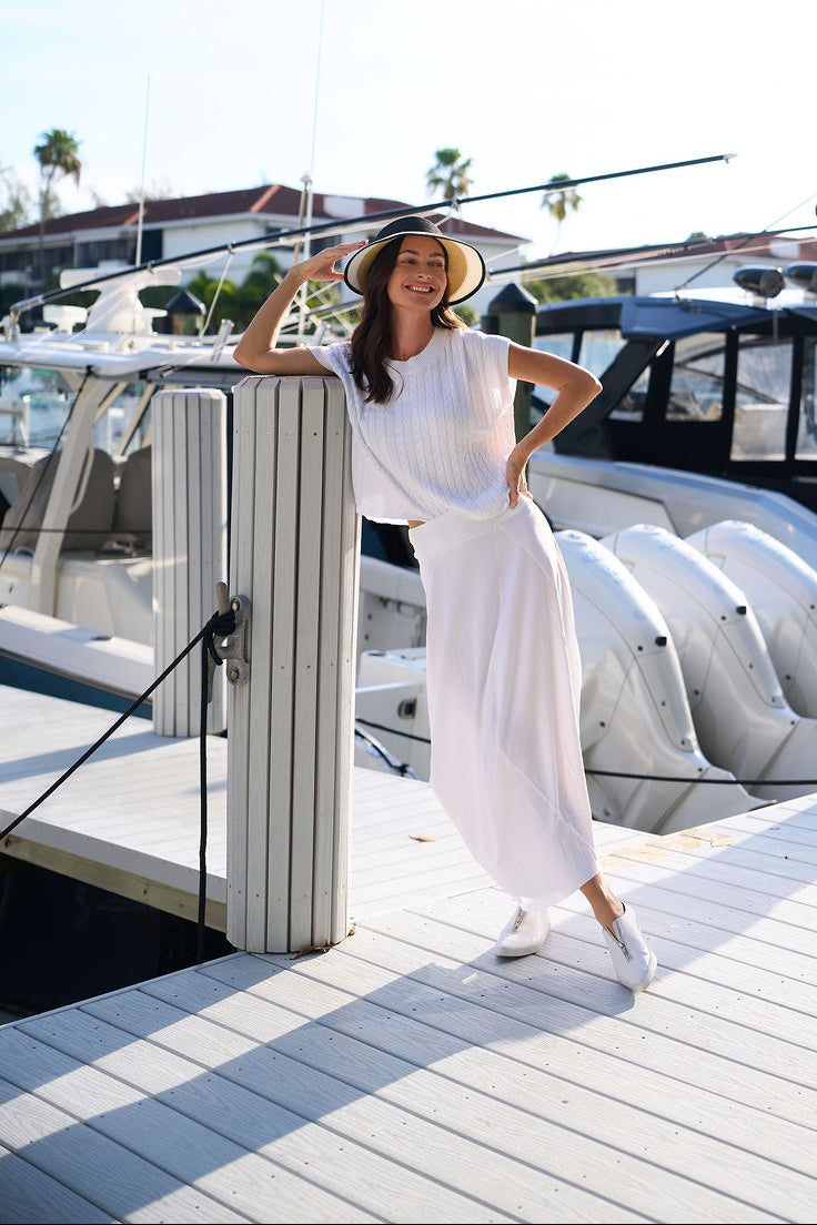 Pima Cotton Bateau Cable Knit Top - White