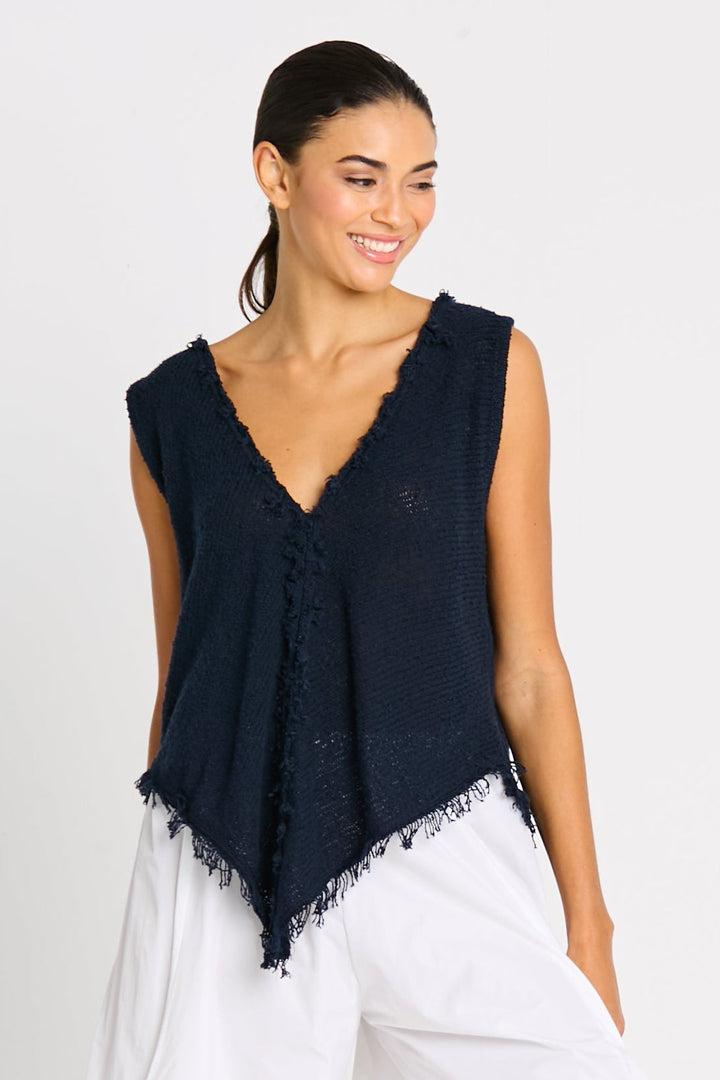 Pima Cotton Frayed Tank - Midnight