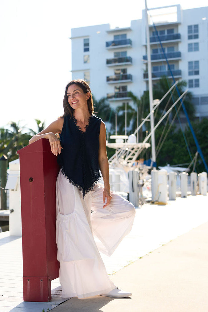 Pima Cotton Frayed Tank - Midnight