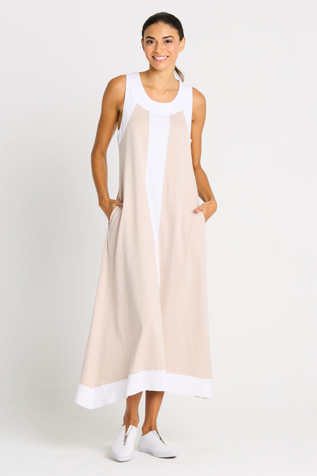 Pima Cotton 2 Tone Spa Dress - Putty/White 2 Pima Cotton 2 Tone Spa Dress - Putty/White 2
